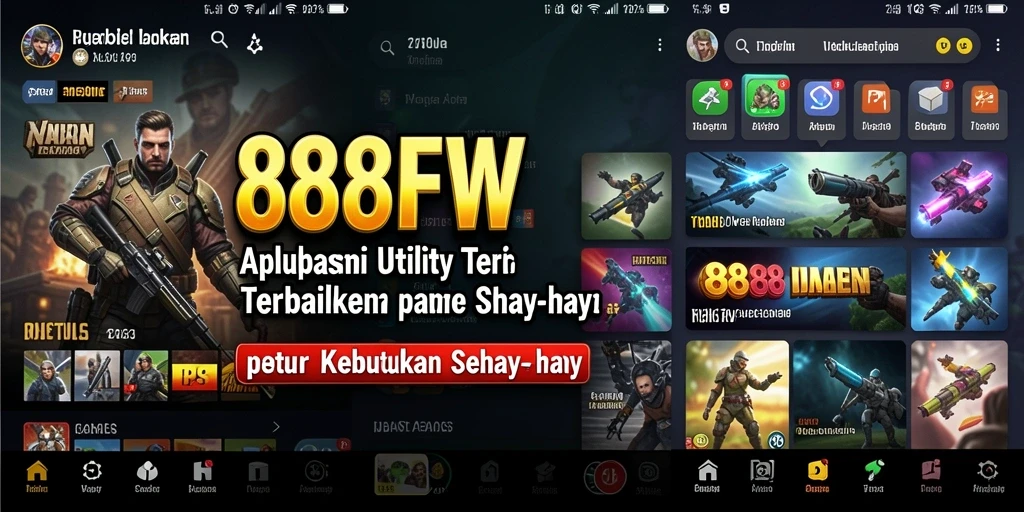 Tampilan utama aplikasi 888FW yang menampilkan fitur-fitur Utility.