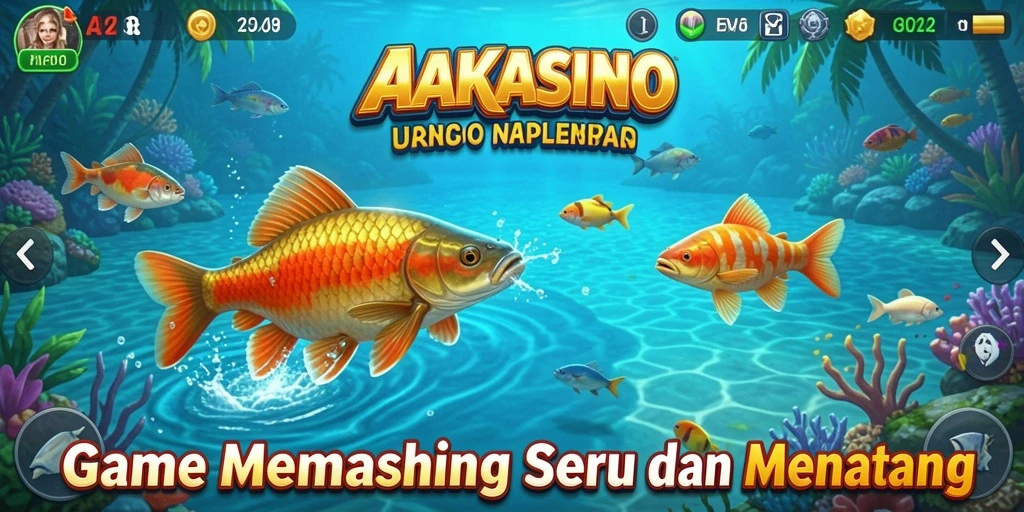 Screenshot dari gameplay AAKASINO yang menampilkan aksi memancing seru.
