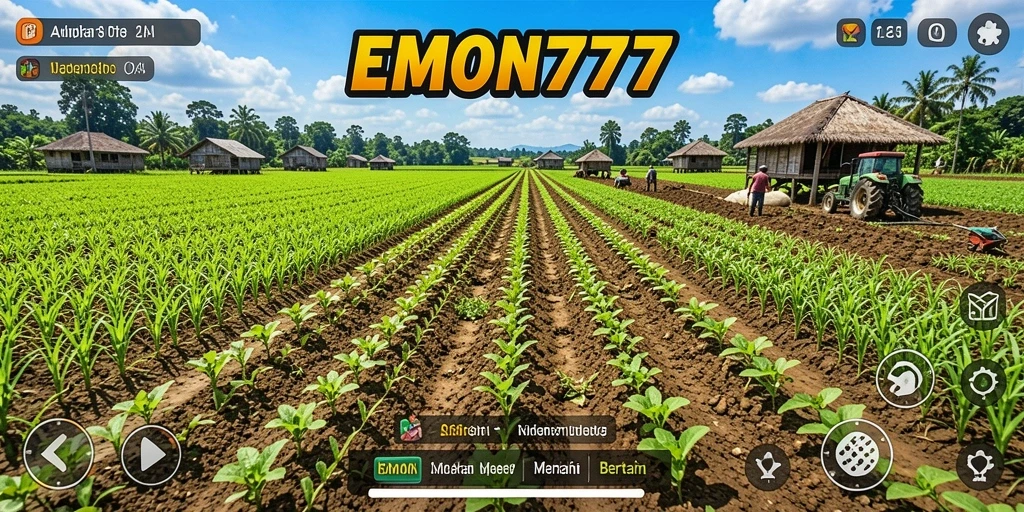 Tampilan gameplay EMON777 yang menawan dengan aktivitas bertani.