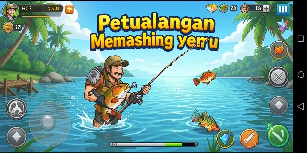 Screenshot utama H03 menampilkan aksi memancing yang mendebarkan.