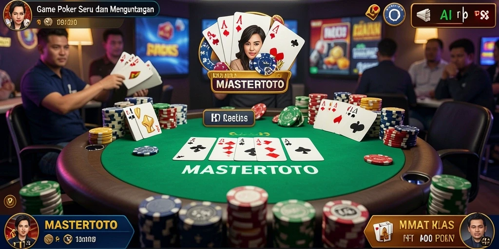 Tampilan gameplay MASTERTOTO yang menampilkan suasana poker yang seru.