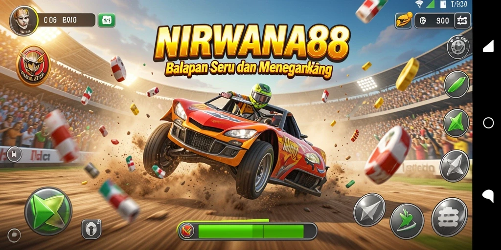 Tampilan gameplay balapan mendebarkan di NIRWANA88.