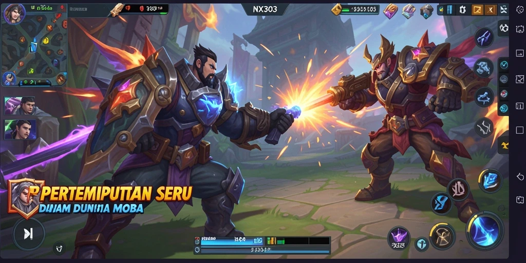 Screenshot menampilkan aksi intens pertempuran dalam game MOBA NX303.